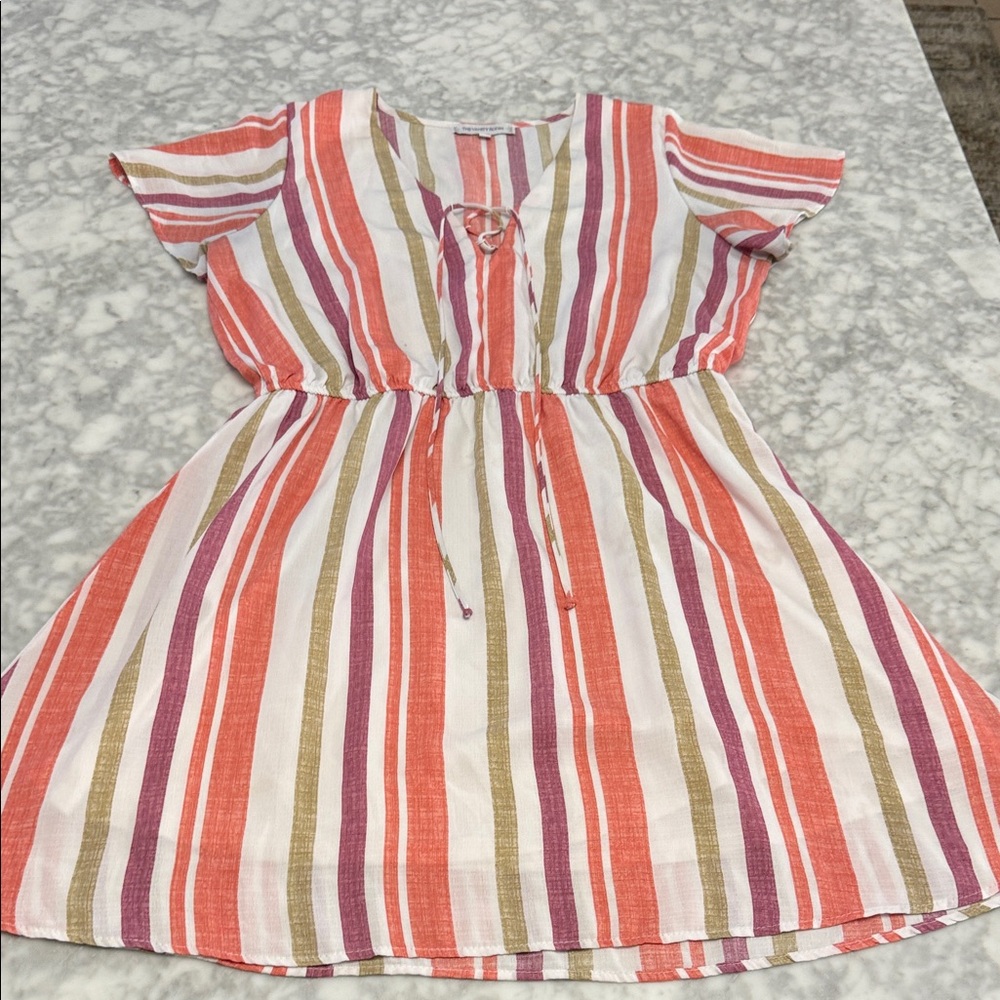 The Vanity Room Coral and Gold Striped Dress
